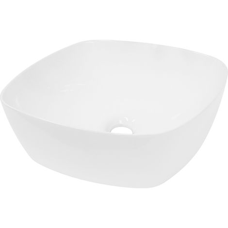 ECD Germany Waschbecken Waschtisch 405 x 405 x 140 mm aus Keramik Weiß - Aufsatzbecken Aufsatzwaschbecken Handwaschbecken Aufsatzwaschtisch Spülbecken Becken Wasserfall Waschschale Waschschüssel
