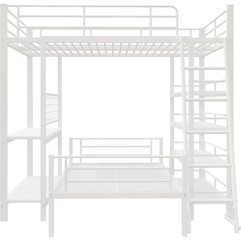 Litera metálica blanca 140 x 200 cm con almacenaje, convertible en dos camas (1/5)