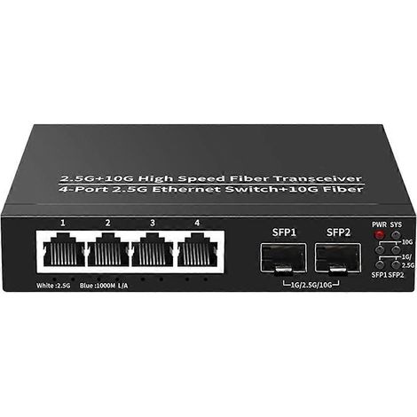 2,5-Gbit/s-Ethernet-Switch mit 4 Ports (2500 Mbit/s), 2 Ports (10 Gbit/s) und SFP+-Steckplatz, ideal für Heimnetzwerk und Internet, Plug & Play (1/5)