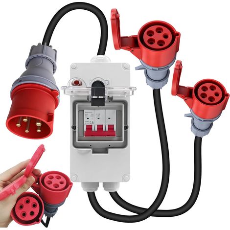 Adaptateur CEE 32 A vers 16 A, fiche CEE, câble de rallonge 230 V, IP44-66, répartiteur de courant fort avec disjoncteur, prise 5 broches pour atelier, chantier (1/5)