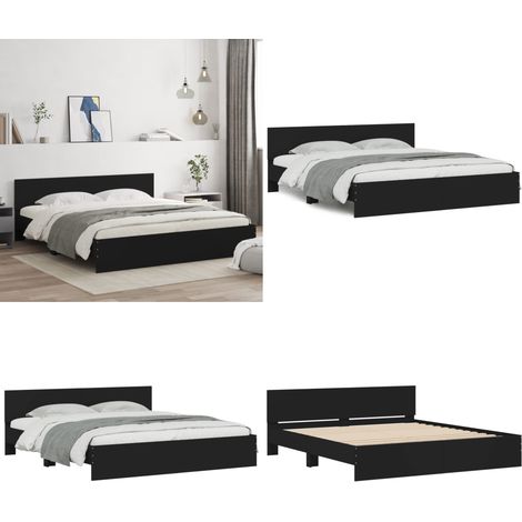 Bettgestell mit Kopfteil Schwarz 180x200 cm - Holzbettwäsche - Doppelbett - Bettkopfteil - Massivholzbette - Boxspringbett - Home & Living
