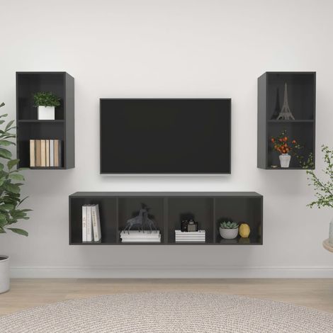 TV-Wandschränke 4 Stk. Hochglanz-Grau Holzwerkstoff