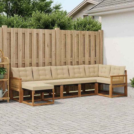 vidaXL Outdoor-Sofagarnitur mit Kissen 7 pcs Natur und Beige (1/5)