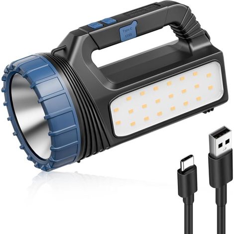 Lampe de poche solaire 8000 lumens LED haute puissance avec lumière stroboscopique et batterie USB-C (1/4)