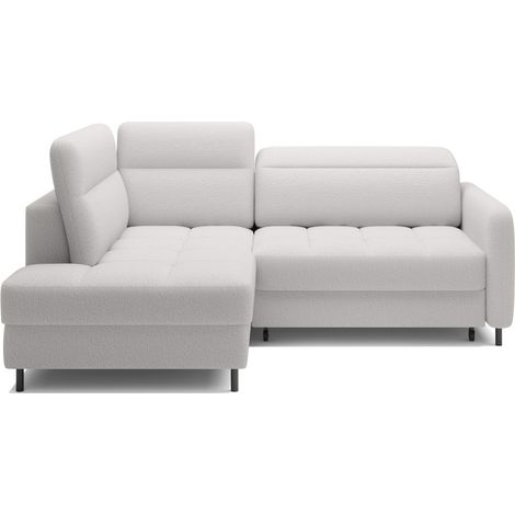 Sofá esquinero izquierdo convertible BARNEA 208 cm blanco con almacenamiento (1/5)