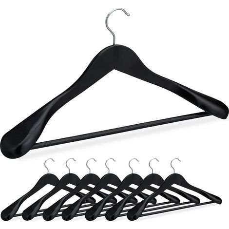 Relaxdays Cintre pour vêtements, lot de 8, épaule large, barre à pantalon, pour veste, chemise, bois, noir (1/5)