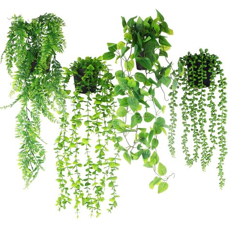 4 pièces Plante Artificielle Tombante avec Pots, Lierre Artificiel Faux Lierre Vert Lavable et Fausse Plante Tombante, Plante tombante Artificielle pour Salon, Balcon, Jardin (1/5)