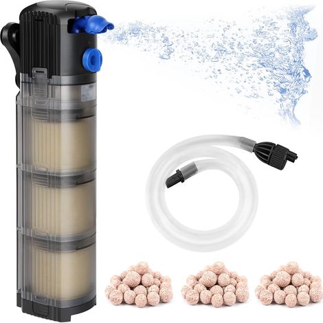 Filtre Intérieur Aquarium Réglable 3 en 1 Pompe Aquarium pour 100-300l Aquarium d'eau Douce ou d'eau Salée 1500L/H 25W (1/4)