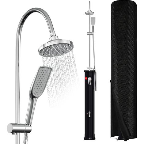Jiubiaz Solardusche 20L mit Wasserhahn & Halbsäule - Abdeckhaube, Drain Stop, Handbrause inkl. (Gartendusche, Pooldusche, Camping)