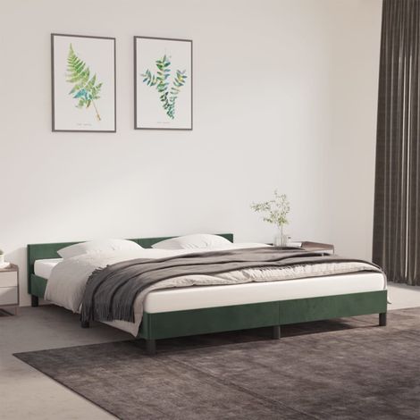Lit adulte avec tête de lit - Cadre de lit - Lit simple Vert foncé 160x200 cm Velours -77152 (1/5)