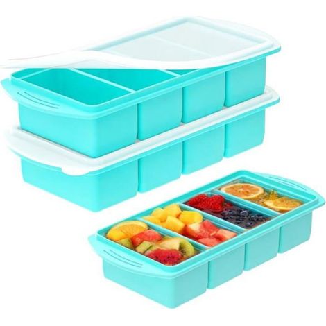 2 Pièces Bac à glaçon, Silicone alimentaire, 4 compartiments, 250 ml, Empilable, Pour congélateur et micro-ondes (1/5)