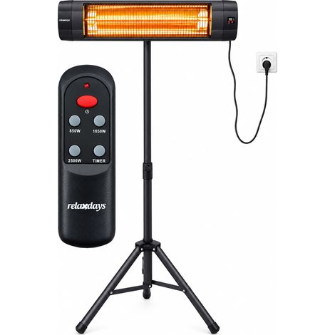 Relaxdays Radiateur infrarouge, 2 500 W, thermostat, télécommande, housse de protection, pied, noir (1/5)