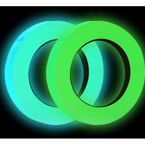 KZQ Rotoli 1 cm x 5 m Nastro fluorescente, autoadesivo, impermeabile, nastro luminoso, nastro riflettente al fosforo, fosforescente, verde + blu-verde (1/4)