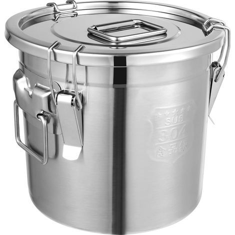 Set aus 12 Aufbewahrungsbehältern aus Edelstahl 304 mit luftdichten Deckeln (12 Liter) zur Aufbewahrung verschiedener trockener und feuchter Lebensmittel. Silber. (1/5)