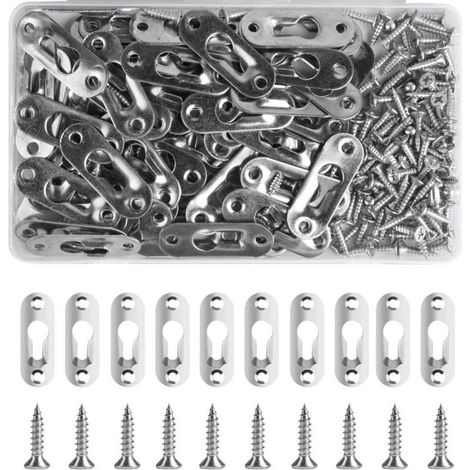 60 Pcs Cintres de Trou de Serrure, Support de Montage Dissimulé, Attaches en Trou de Serrure en Métal, Cintre pour Fixation de Tableau Accrocher Attaches Cadre Photo, Armoire, Miroir, avec 120 Vis (1/4)