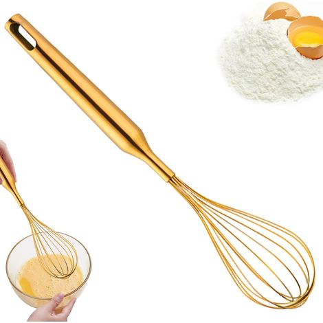 30 cm großer Schneebesen aus Edelstahl mit Griff und Loch zum Aufhängen, 12 goldene Drähte zum Kochen, Mischen, Schlagen und Backen. (1/5)