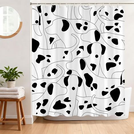 Rideau de Douche Dalmatien Anti Moisissure 180 x 180 cm Rideau Douche Noir et Blanc Ligne Tissu Polyester Imperméable Lavable Rideau Baignoire avec 12 Crochets (1/4)