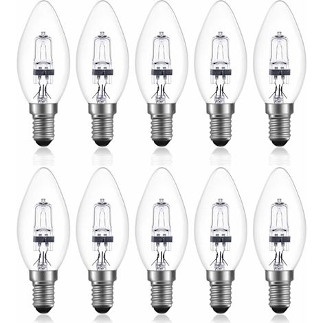 Lot de 10 ampoules halogènes E14 18W à intensité variable, blanc chaud 2700K, culot à vis Edison C35 (SES), remplace les ampoules LED 3-5W pour lustres (1/5)