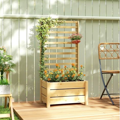 Jardinera elevada 60x39x120 cm blanca de acero con enrejado, drenaje y revestimiento interior (1/3)