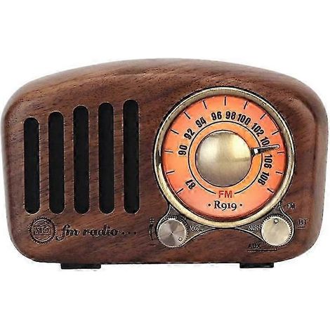 Radio rétro R919 avec enceinte Bluetooth, radio FM, design rétro, connectivité Bluetooth, lecteur de carte TF et boîtier en bois de noyer. (1/5)