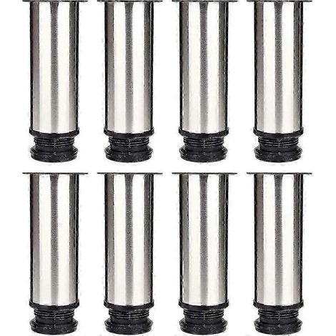 Un ensemble de 8 pieds de meubles réglables, de 50 mm de diamètre et 150 mm de hauteur, en tube rond d'acier inoxydable, convenant aux canapés, tables, armoires, etc. (1/5)