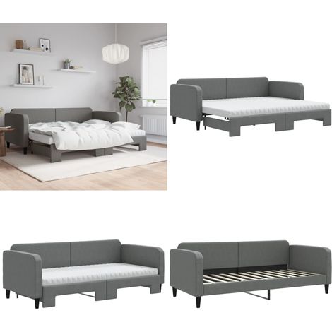 Tagesbett Ausziehbar mit Matratzen Dunkelgrau 90x200 cm Stoff - Sofa - Schlafsofa - Gästebett - Tagesbett - Doppelbett - Home & Living