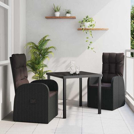 Garten Essgruppe mit Kissen 3 pcs Schwarz Poly-Rattan (1/5)