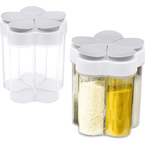 Lot de 2 boîtes à épices 5 en 1 en plastique transparent, distributeurs d'épices multiples, boîtes de voyage portables pour sel, poivre et condiments avec couvercle coloré (1/5)
