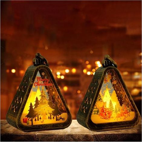 2 Pcs Lanternes de Décoration de Noël,Bougies de Noël sans Flamme,Lanterne de Noël avec Lumière LED,pour Cadeaux et Deco de Noel-2 (1/5)