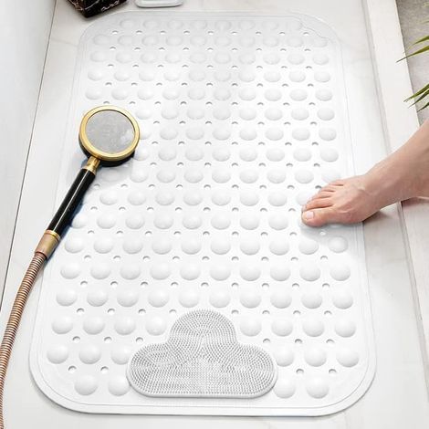 Non-slip bath mat 70 x 40 cm with suction cups - Comfortable bath mat - Machine washable - White (1/5)