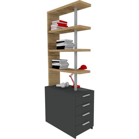 Comodino libreria salvaspazio con design moderno - Narciso - Quercia e basalto