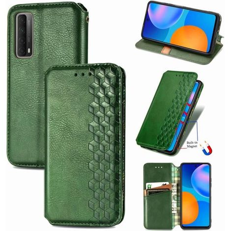 Coque Huawei P Smart 2021/Y7A 6.67\", Housse Etui de Protection en PU Cuir Silicone Cas de Housse Portefeuille Carte Slots - Vert (1/4)