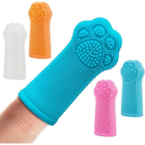 Brosse a Dents de Doigt pour Chien et Chat en Silicone Souple, Kit de 4 Couleurs avec Boite de Rangement, Soin Dentaire pour Haleine Fraiche, Elimination du Tartre et Soin des Gencives (1/5)