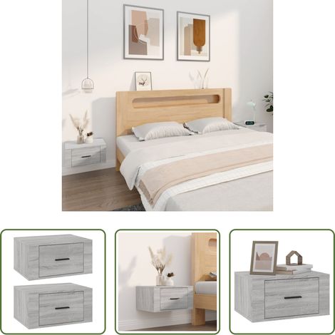 vidaXL Holz Nachttisch -  Wand-Nachttische 2 Stk. Grau Sonoma 50x36x25 cm (1/5)