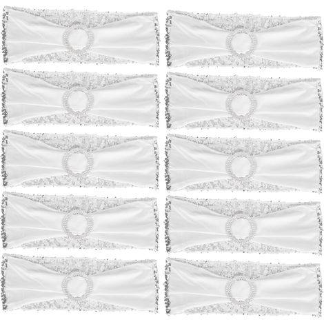 Lot de 10 ceintures de chaise élastiques lavables pour décoration de mariage, banquet et fête. (1/5)