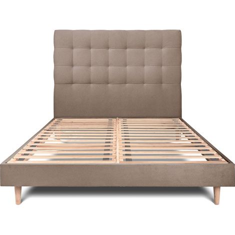 Lit 160x200cm avec tête de lit capitonnée velours et sommier kit taupe - Hauteur totale : 29cm (1/5)