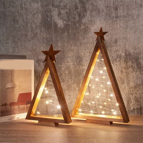 Arbre De Noël En Bois - Arbre De Table À Led Intégrée - Pour Bureau Cheminée Étagère - Hauteur 29 8 Cm - 1 Pièce (1/5)