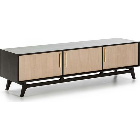 Meuble TV 160x40x45 noir/bois naturel patiné gris (1/3)