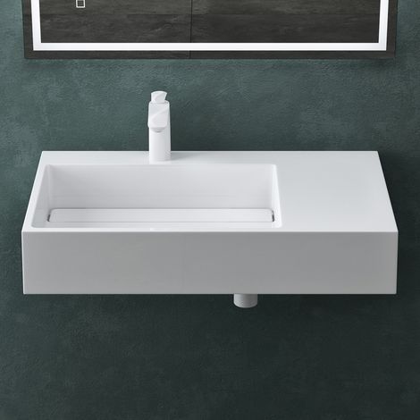 Mai & Mai Waschbecken Aufsatzwaschbecken Hängewaschbecken Col12-Links 75x43x14cm in weiß aus Mineralguss ohne Überlauf