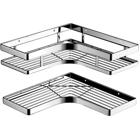 Estante esquinero para ducha sin taladrar, con jabonera y gancho de acero inoxidable para baño. (1/5)