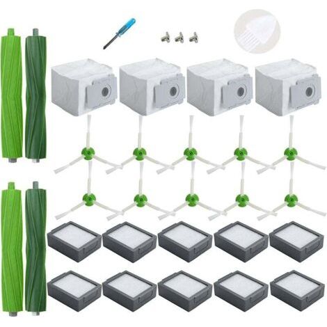 Accessoires de Remplacement pour iRobot Roomba i3+ i4+ i6+ i7+ i7 Plus i8+, 4 Sacs à poussière,10 filtres,10 brosses latérales, 2 brosses en Caoutchouc