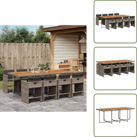 Cuscini per sedie - vidaXL Set da Pranzo da Giardino 9 pz con Cuscini in Polyrattan Grigio - Rattan PE