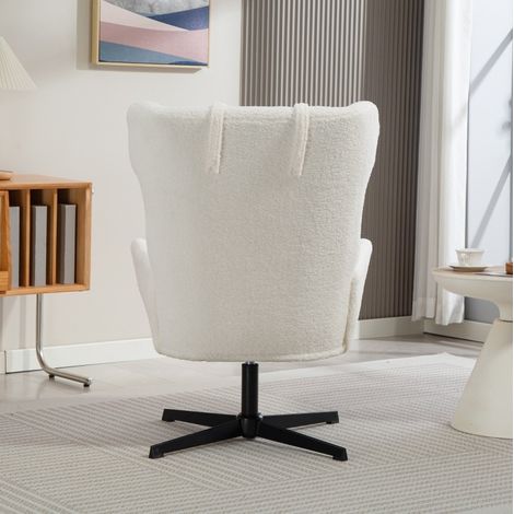 Sillón lounge de metal, blanco crema, giratorio 360°, 74 x 86,5 x 102 cm (1/4)
