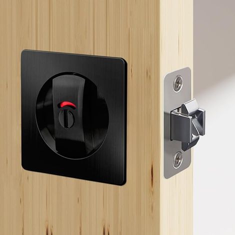 Serrures à mortaiser Serrure pour porte coulissante Serrure à cylindre carré Serrure de porte coulissante avec indicateurs de couleur Serrure de porte encastrée invisible noire 66 mm (1/4)