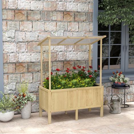 Huerto elevado con tapa 110 x 60 x 152 cm de madera natural HAVRYA (1/5)
