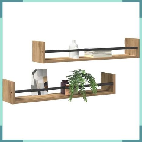 869086 étagère Murale 2 pcs Chêne artisanal 80 x 16 x 14 cm (1/5)