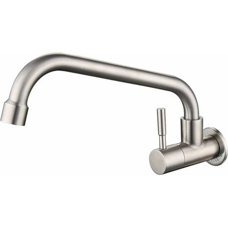 Grifo de cocina moderno de pared con caño giratorio de acero inoxidable. (1/4)