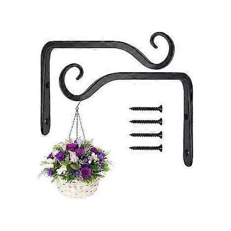 Lot de 2 crochets muraux noirs SZTXJ, supports de panier suspendu en fer forgé, support pour mangeoires à oiseaux/plantes/lanternes/carillons éoliens (1/5)