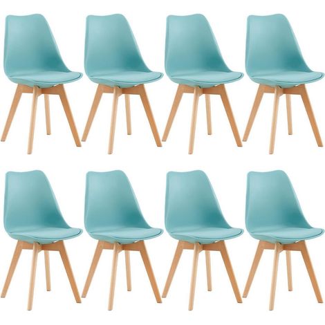 8er Set Esszimmerstühle mit Massivholzbeinen, skandinavisches Design, hellhimmelblau (1/5)