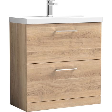 Nuie Arno Bleached Oak Woodgrain 800mm 2 Drawer Vanity Unit and Mid Edge Ceramic Basin - ARN3035A (1/5)
